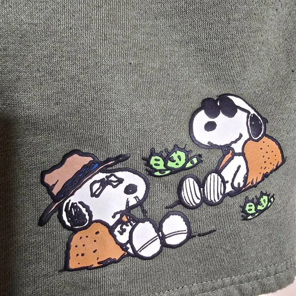 Peanuts Snoopy Olive Green Fleece Lounge Shorts XL - Picture 2 of 9